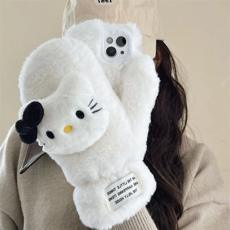 

Hello Kitty Sanrio Glove Phone Case Anime Kawaii Cute Cartoon Creative Plush Protective Cover for Iphone 15 14 13 12 11 Pro Max