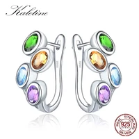 KALETINE Hutang Colorful Gemstone Hoop Earrings 925 Sterling Silver Blue Zircon Topaz English Lock Jewelry for Women Earrings 1