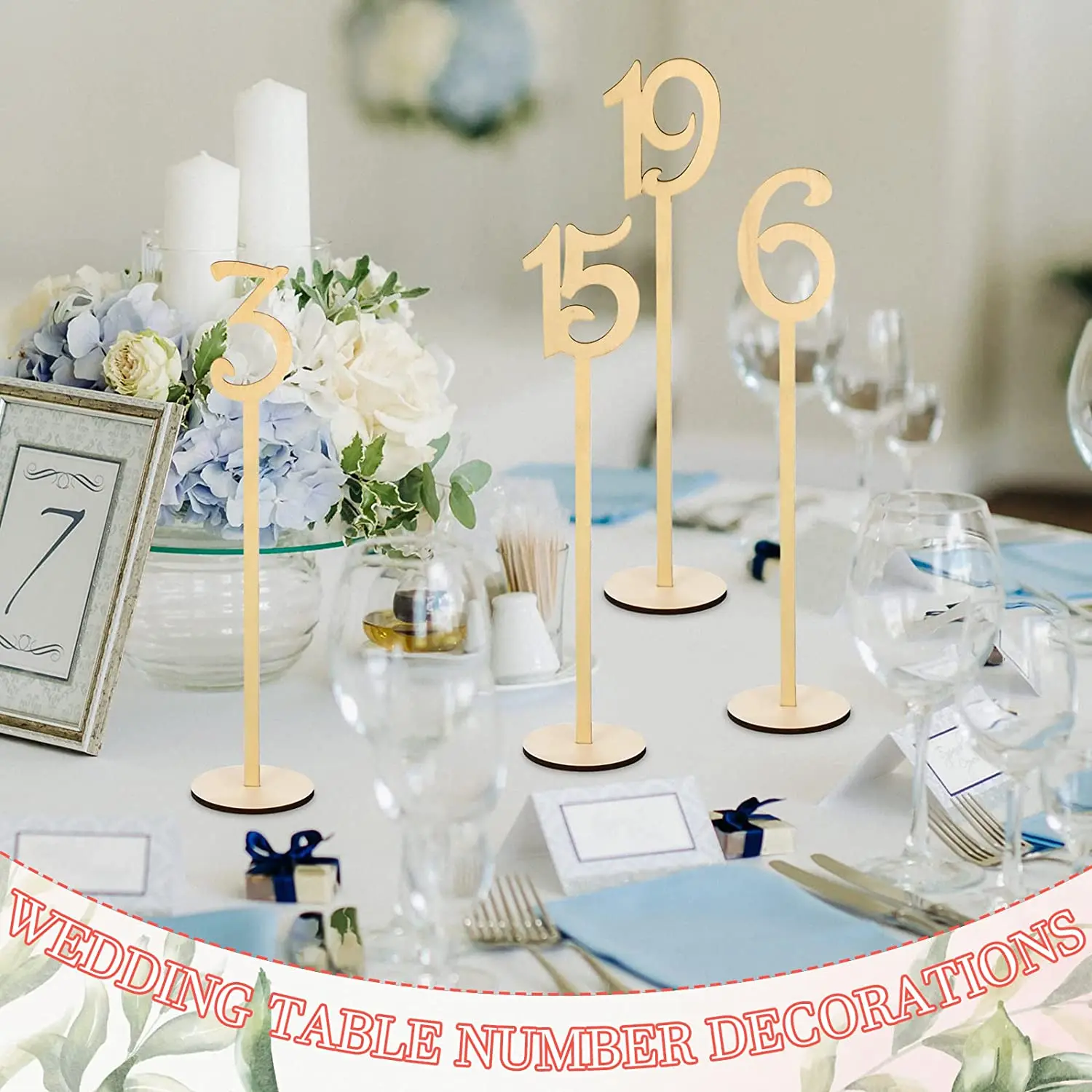20Pc Wooden Table Numbers 1 To 20 Wood Wedding Table Number Signs with Holder Base Birthday Party Home Decoration Event Catering