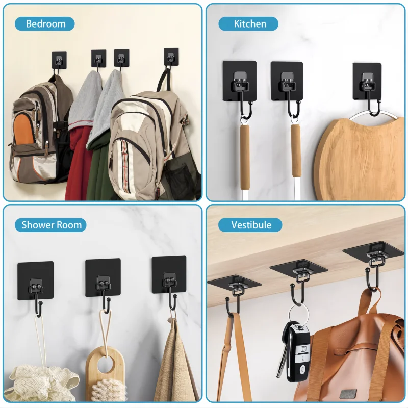 Self Adhesive Hooks Rotating Waterproof Strong Sticker Holder Wall Door Storage Hanging Hook Kitchen Bathroom Organizer