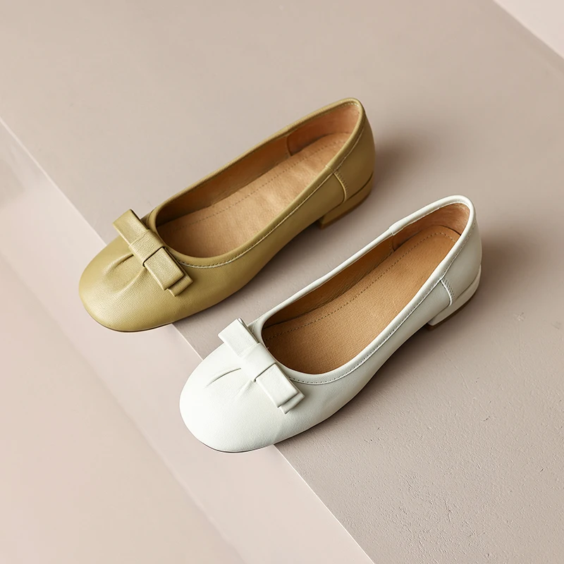 

Ranbetty Loafers for Women Flats Shoes Chunky Heel Shoes Genuine Leather Round Toe With Butterfly-knot Ladies Casual Shoes