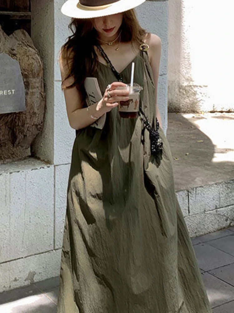 Sleeveless Midi Dress for Women Lace up Summer Korean Style Fashion Vestido Feminino Daily