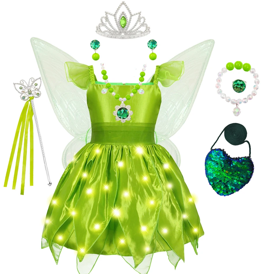 Tinker Bell Elf Dress Girl Green Forest Leaf Fairy Cosplay Dress Halloween  Disguise With Wings Baby Girl Dress - AliExpress 1501