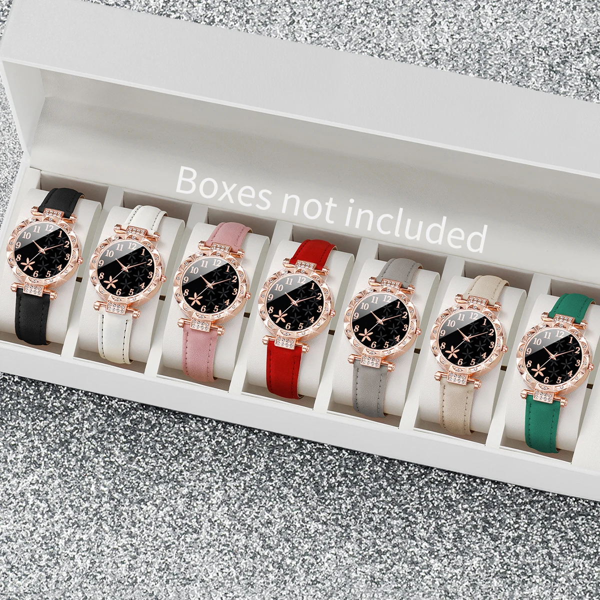 7Pcs/Set Women's Fashion Watch Sweet Leisure Academy Style Leather Quartz Watch Set (Box Not Included)