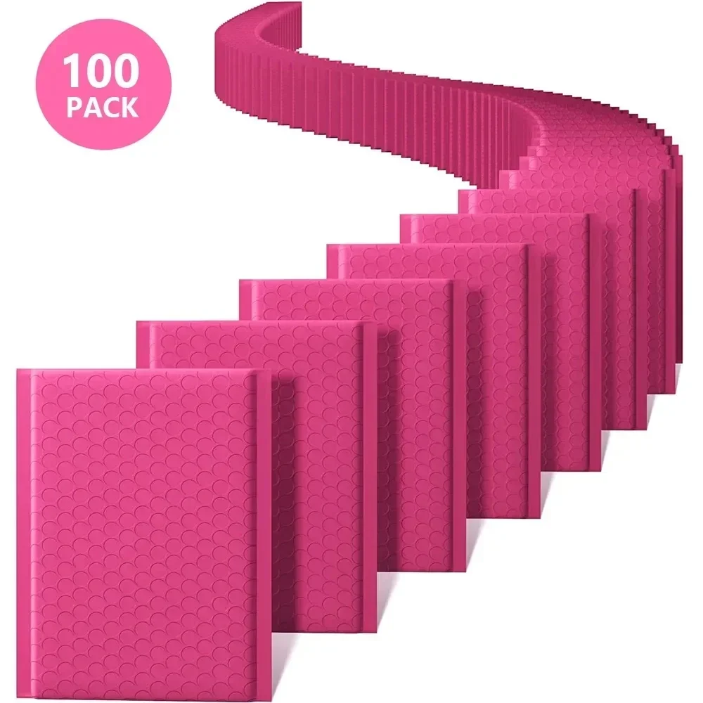Поли-Конверты-с-наполнителем-для-самостоятельной-отправки-100-шт-упаковка-почтовых-сумок-новая-набивка-пузырчатая-печать-розовый-цвет