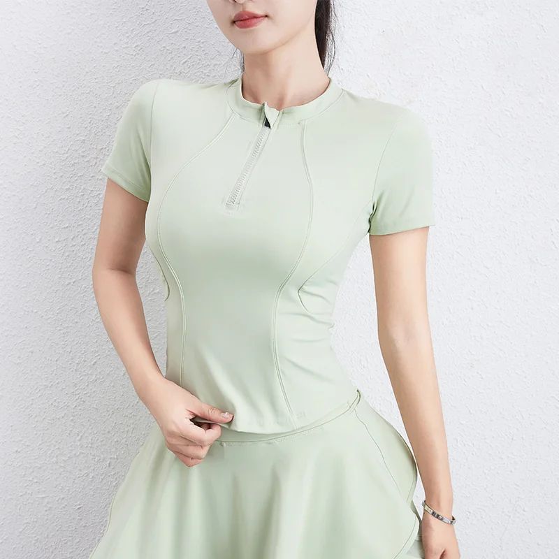 High Elastic Slimming Yoga Sports Top Women Tight Fitness Clothes Half Zipper Running Long Sleeves