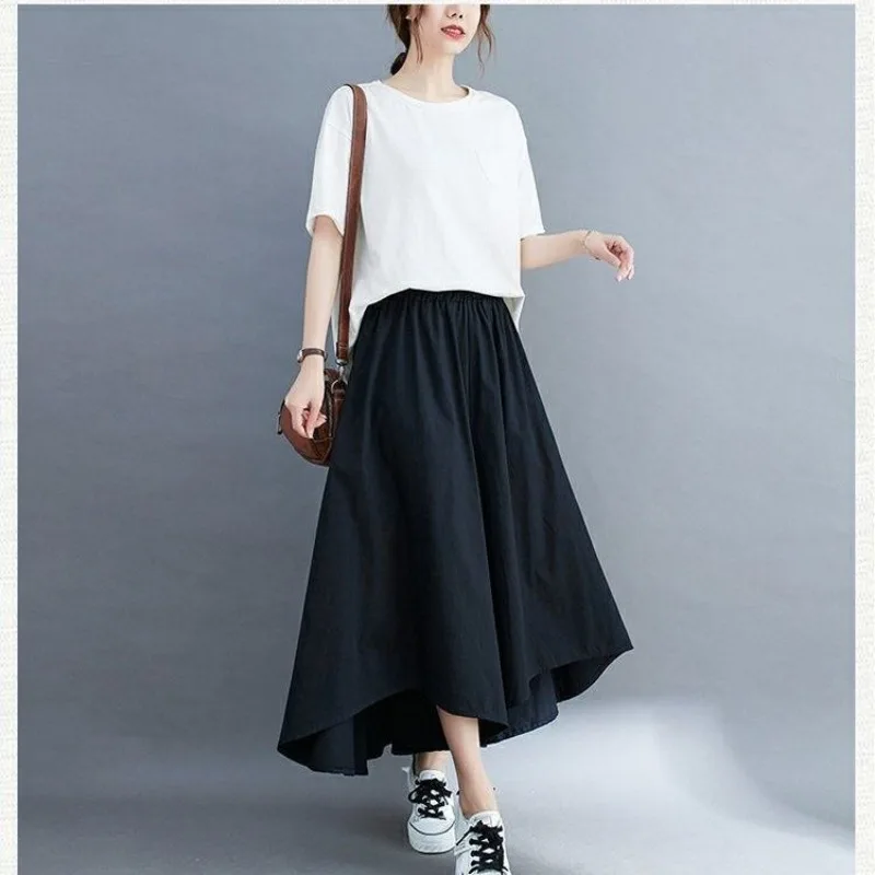 Big Size Loose Casual Irregular Cropped Pants Women Clothing Spring Summer High Waist Wide-legged Pants Solid Skirt Trouser New