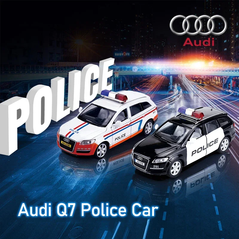 

1:32 Audi Q7 модели полицейских автомобилей, литые автомобили из сплава, 4 двери, открытые игрушки со звуком и светильник для детей F229