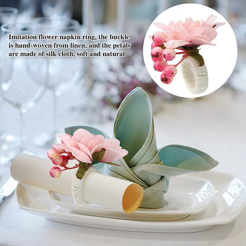 Flower Napkin Rings, Holiday Napkin Ring Holder, Exquisite Elegant Floral Napkins  Rings For Wedding Banquet Christmas Table Setting Decor