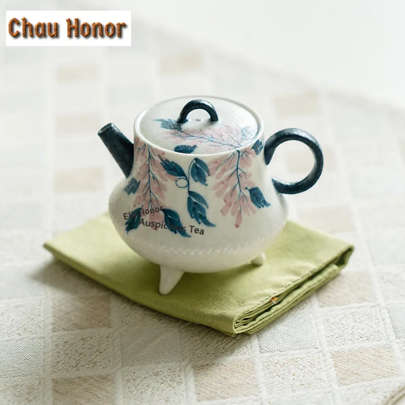 125ml Hand-painted Wisteria Flower Teapot Handmade Tea Infuser Pot Tea Brewing Kettle with Ball Hole Drinkware Decoration Gift