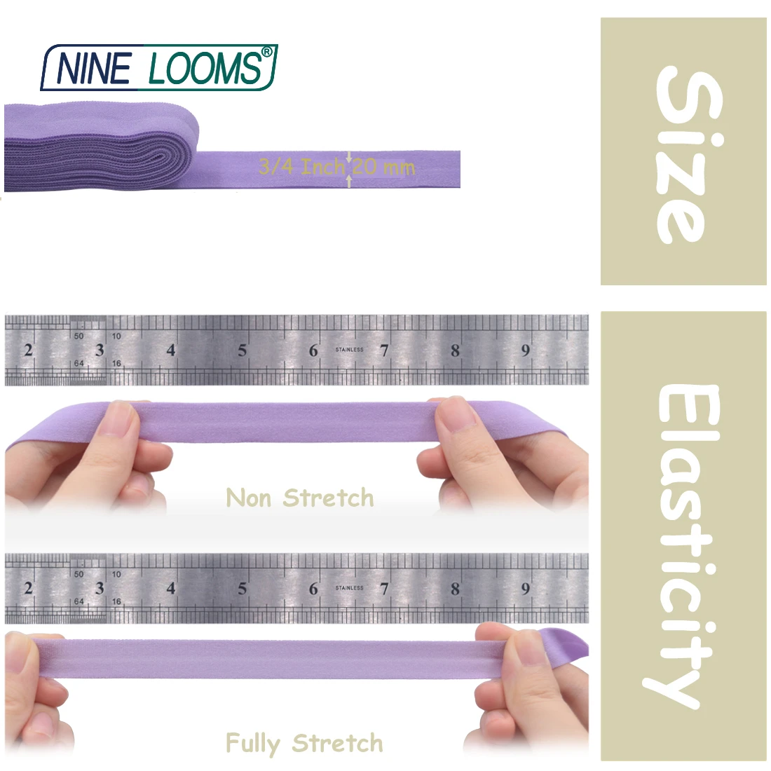 NINE LOOMS Matte Fold Over Elastics FOE 3/4" 20mm Solid Non-Shiny Spandex Bands Unterwäsche Dessous Kleid Nähbesatz 2 5 10 Yard – Detail 28