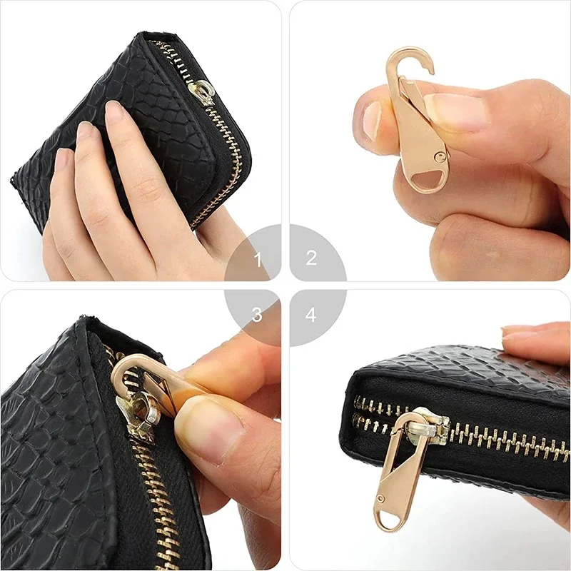 Replacement Zipper Repair Kit Zipper Slider Pull Tab Universal Fixer Metal Head 6Pcs