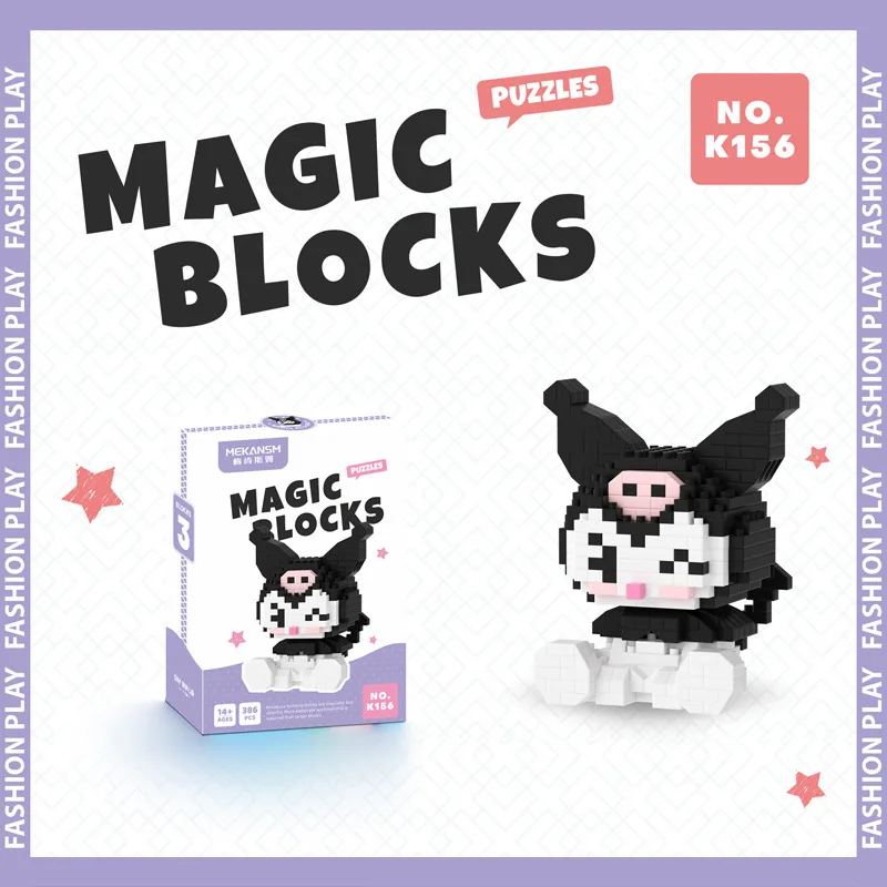 Sanrio 헬로 키티 마이크로 빌딩 블록 Pochacco Cinnamoroll Kuromi 조립 3D 모델 마이 멜로디 미니 벽돌 그림 장난감
