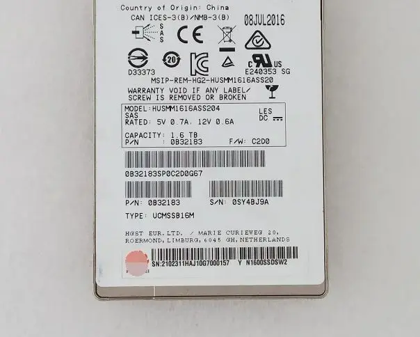 For HUSMM1616ASS204 1 6T Enterprise 12Gb SAS Server Solid State Drive SSD