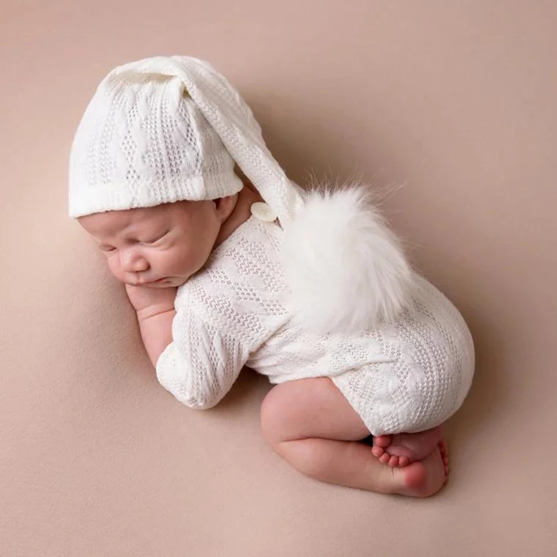 Newborn Muslin Hat & Long Sleeves Knitted Shirt Photo Shooting Set Photo Props Baby Jumpsuits Xmas Costume For Boys Girl