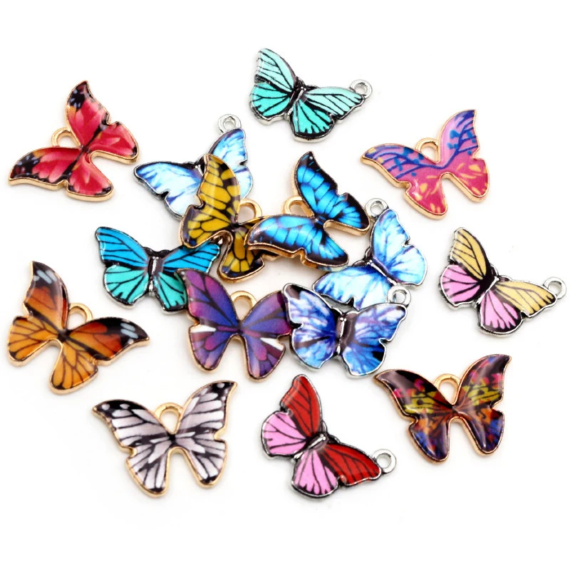 10pcs 21x15mm 19x16mm Bunte Schmetterling Charms Anhänger Emaille Metall Charms Halskette Armband DIY schmuck Machen Zubehör