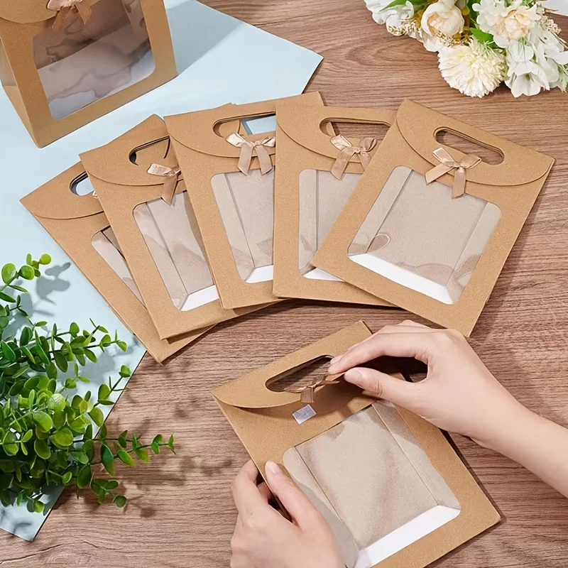 12 black and white gift bags with windows, upright small gift bags with bows, for wedding and birthday gift wrapping 4