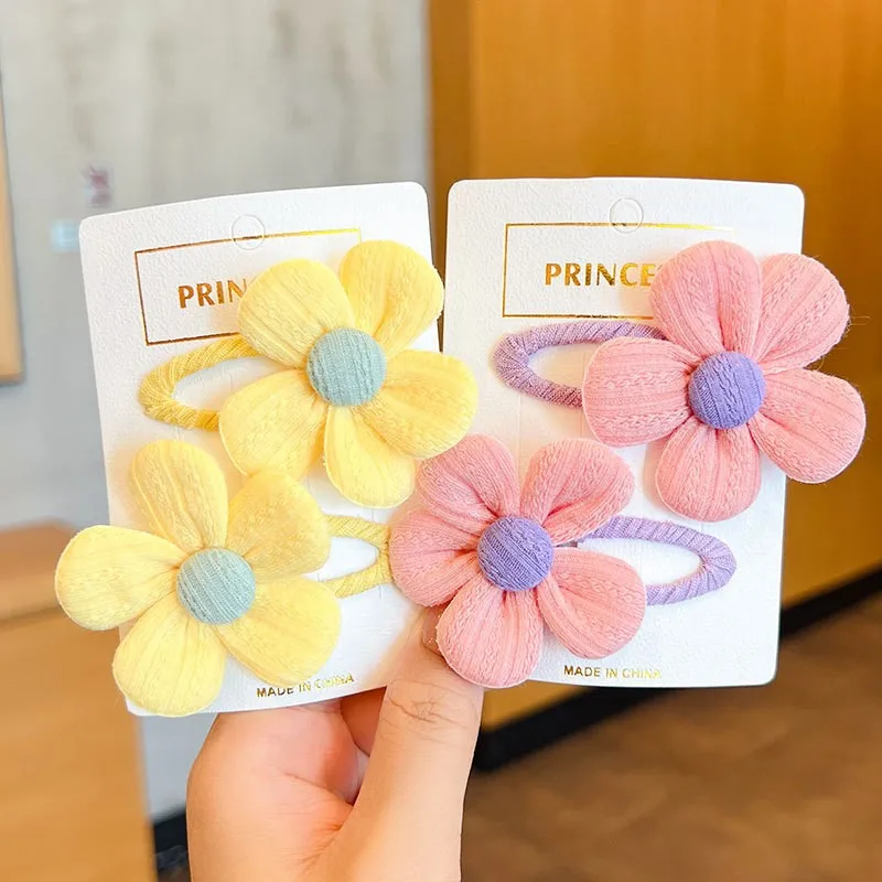 

Children's cute fabric flower pair clip hair accessories girl hair clip temperament clip baby headdress wholesale [2-piece set]