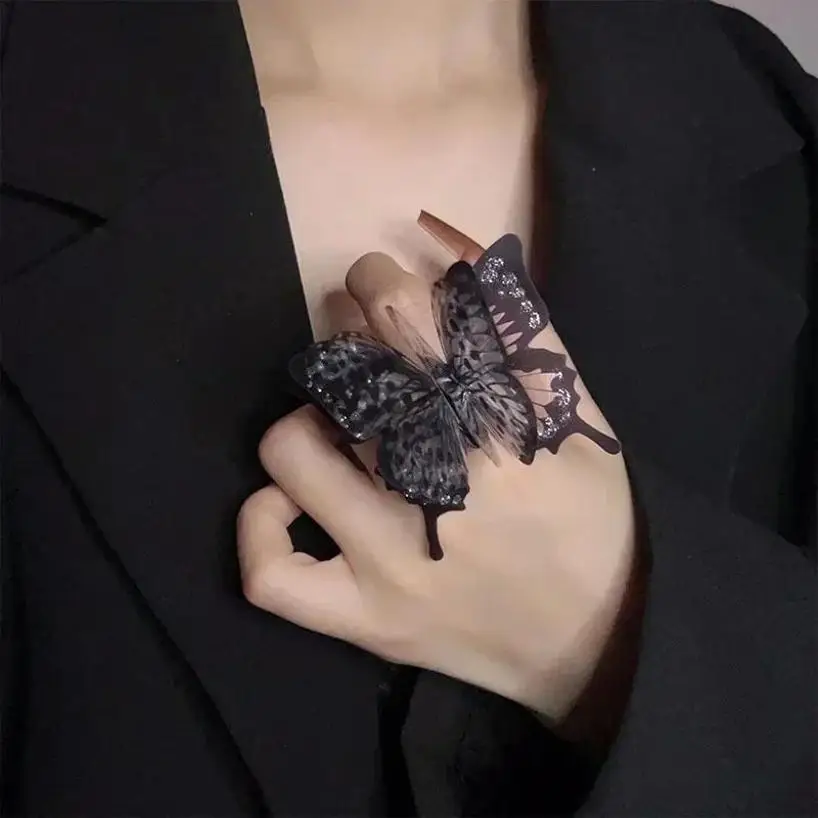Women Fashion Versatile Dark Ring Geometric Butterfly Index Finger Ring Girls Personalized Open Ring Simple Gifts Accessories
