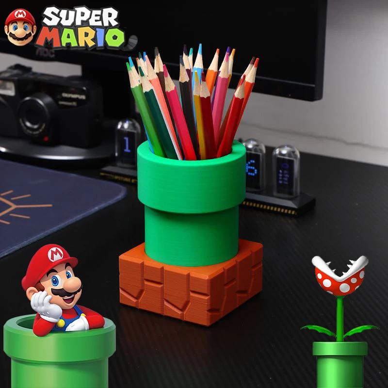 Portapenne Super Mario Bros Portapenne Personalizzato Piping Makeup Storage Box Table Figure Ornament Anime Pencil Organizer Regali Per Bambini Giocat