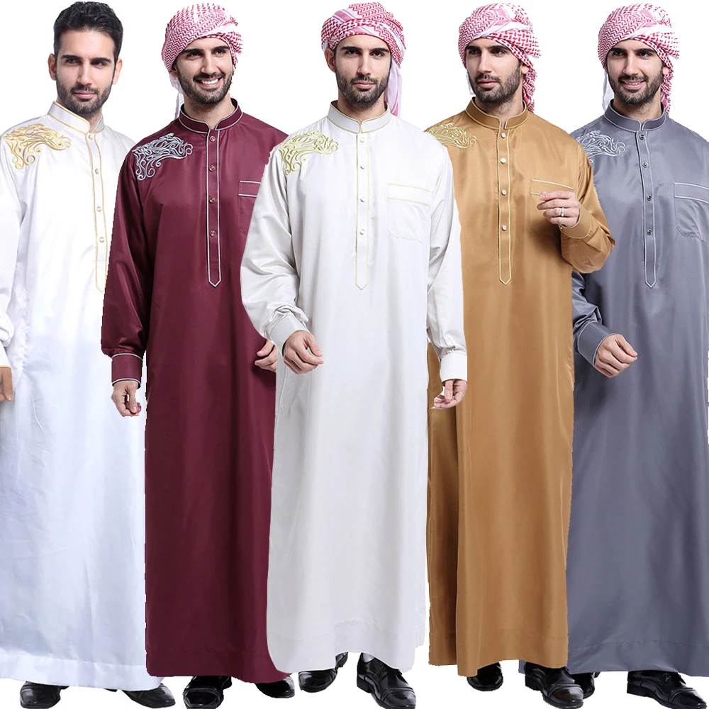 

Saudi Mens Robe Thobe Muslim Dishdasha Thoub Islamic Prayer Abaya Arabic Kaftan Long Sleeve Dress Jubba Clothing Middle East Eid