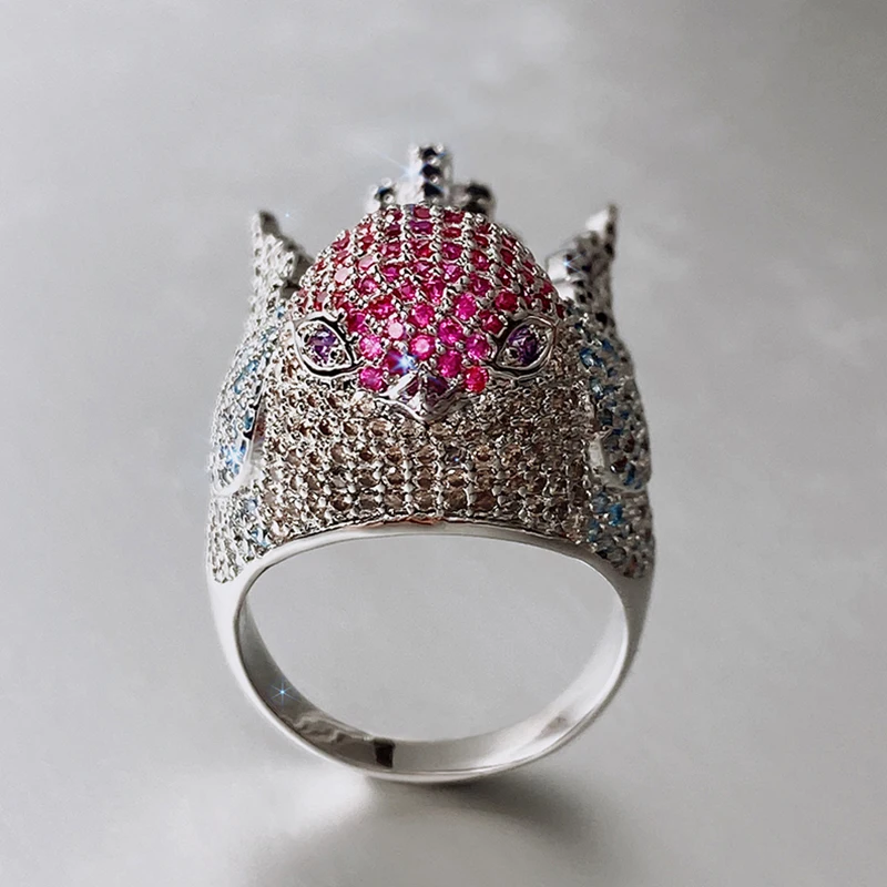 Huitan Fancy Tier-Vogel-Ring voller Bling Iced Out CZ bunte fliegende Vogel-Ringe für Frauen, Persönlichkeit, Accessoires, Party-Schmuck – Detail 9