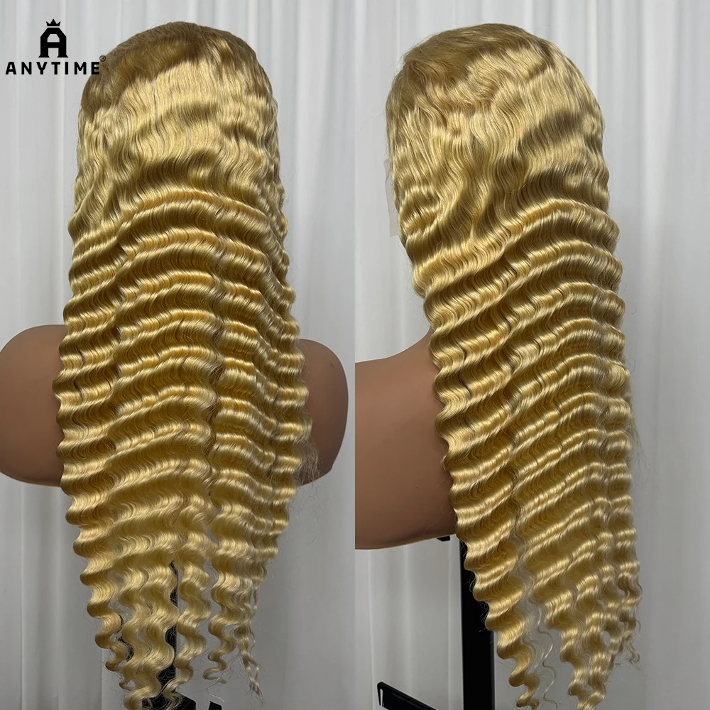 Deep Wave Wig Blonde 613# 250% Density Deep Wave Wavy Curly Human Hair Wigs 13x4 Transparent Lace Frontal Wig for Black Women