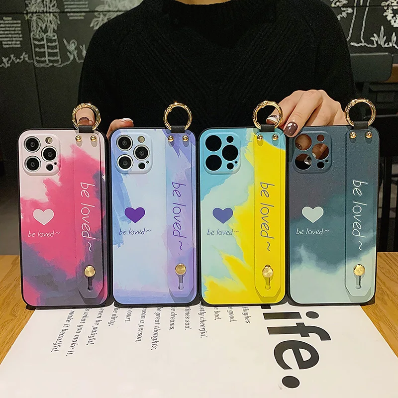 Gradient Color Wrist Strap Phone Case