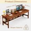 Long Solid Wood Desk with 3 Drawers Home Office Computer Desk Mid Century Modern Desk Large Study Writing 3