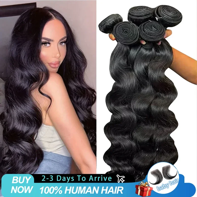 250% Body Wave Bundles Human Hair Brazilian Weaving Natural Black 1 3 4 Bundles Deal Virgin Hair 30 Inch Raw Hair Extensions