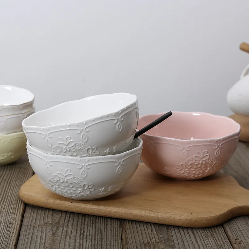 

European relief soup bowl, instant noodle bowl, Lamian Noodles bowl, fruit salad bowl, household noodle bowl, ceramic tableware