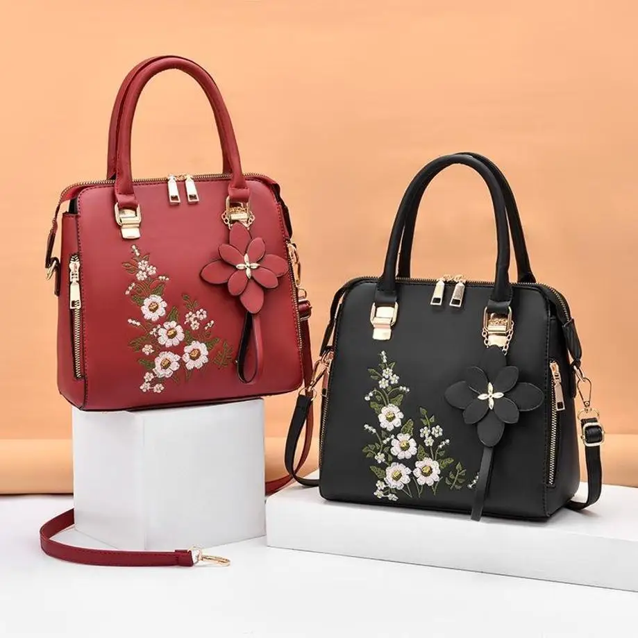 1 Pcs Embroidery Handbag For Women PU Leather Tassel Crossbody Bag Handle Bag Female Shoulder Bag