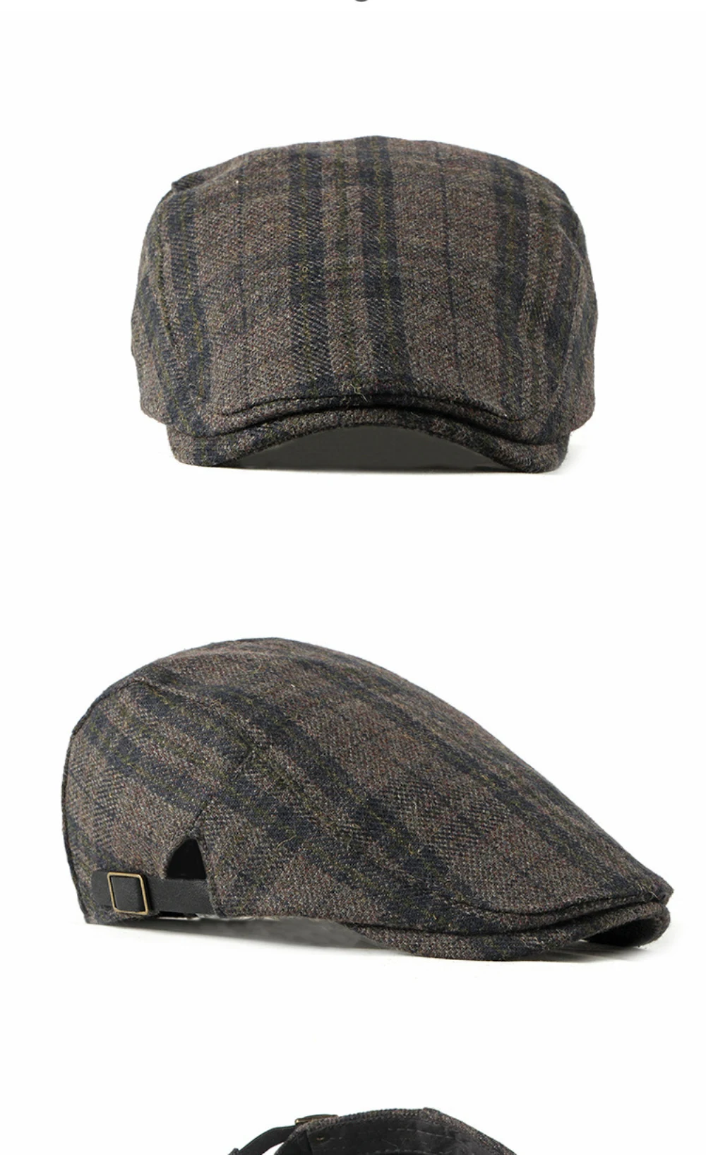 HT5050 Baskenmützen Herbst-Winter-Kappen für Herren und Damen Künstler-Malermütze Karierte Woll-Baskenmütze Unisex Ivy Flat Cap Verstellbare Baskenmütze – Detail 2