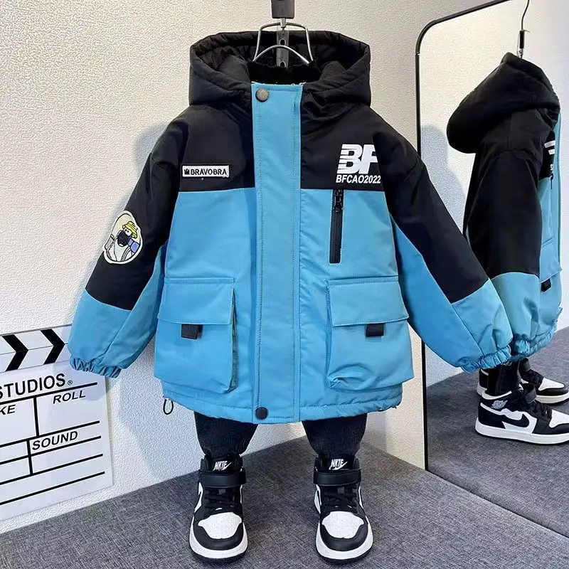 

Boys Outerwear Plush Pie Overcomes The New 2023 Children's Autumn And Winter Clothing Baby Thickened Work Clothes Cotton Jacket