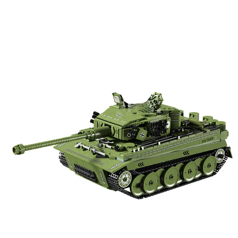 

Military WW2 German Tiger Heavy Tank Block DIY 2034Pcs Army Vehicle with Weapon Building Brick Toy For Boy Kids