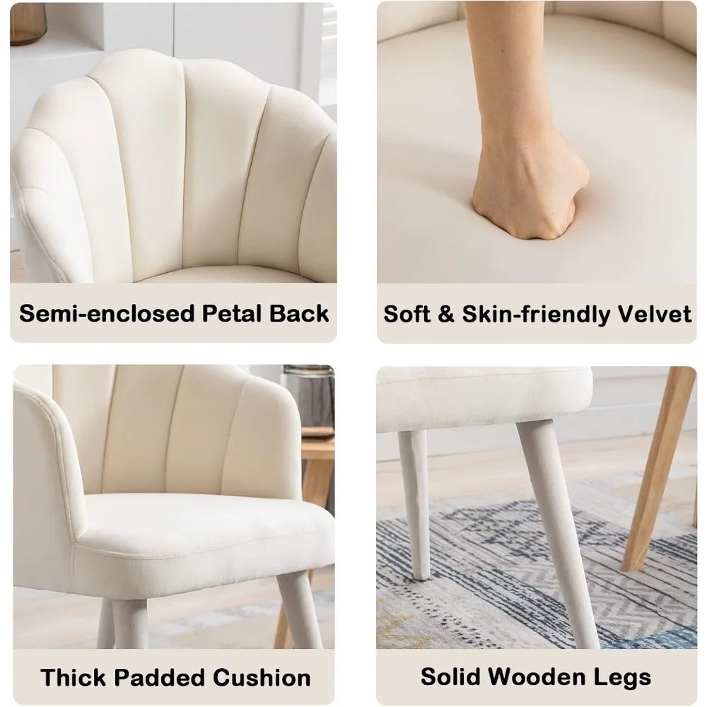 Velvet Dining Chairs Set of 4 Modern Living Room Chairs with Petal Back & Wood Legs Comfy Upholstered Side Chair for Dining Room 4