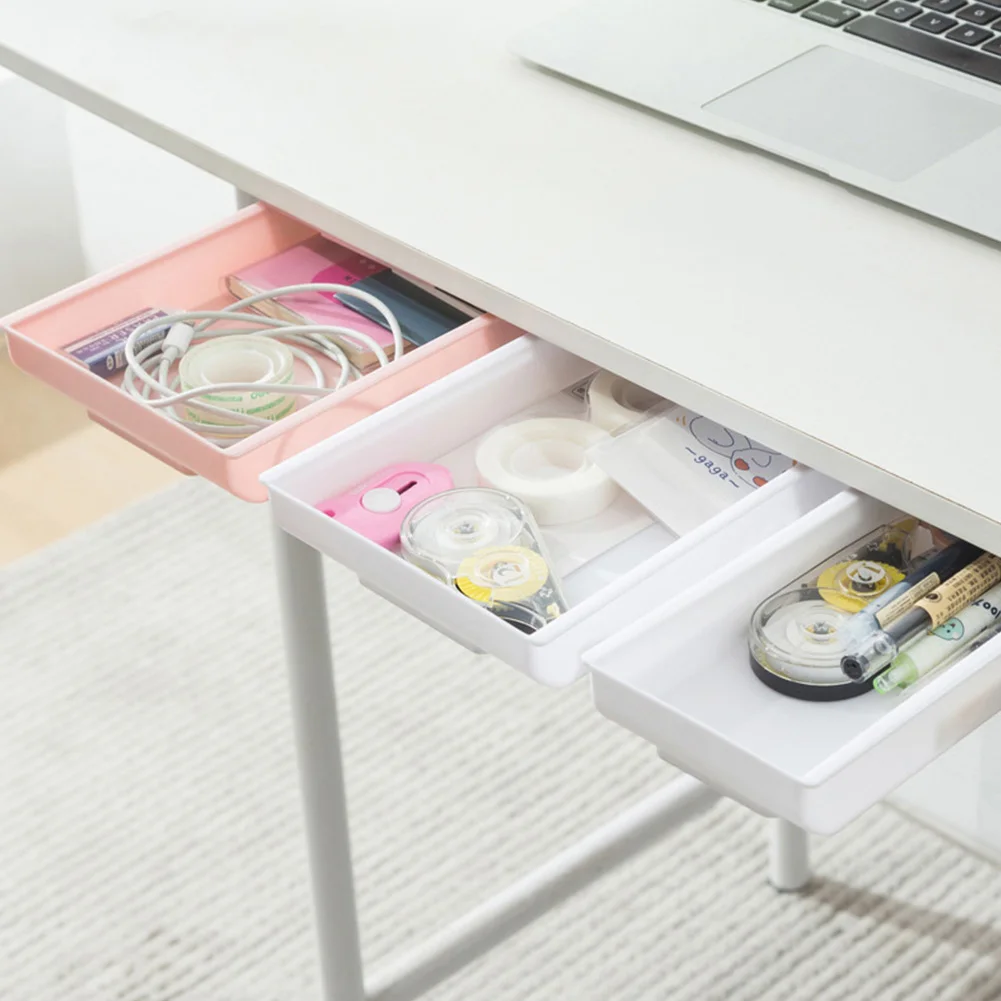 Description Picture 5 of item1Pc Storage Box Drawer Hidden Under Desk Drawer Storage Office Organizer Desk Self Adhesive Drawers PP Undertable Accessories