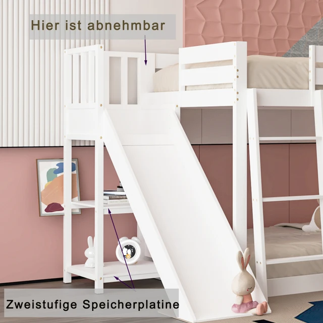 Cama infantil de 90x190 cm con protección contra caídas, accesorio de  tienda de tela, marco de listones y techo, blanco - AliExpress