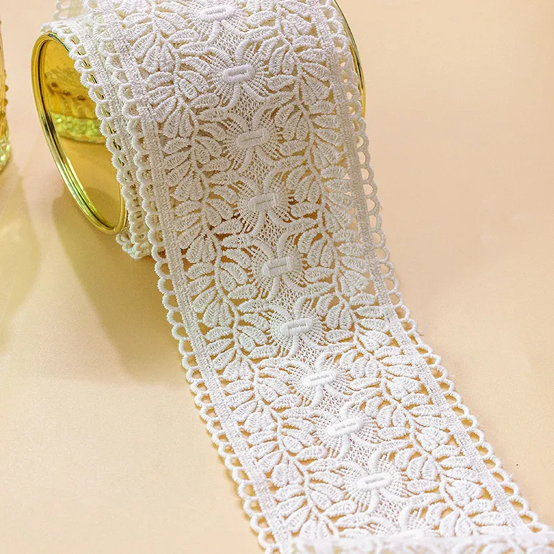 2Y Weiß Beige Bestickt Spitze Bänder Französisch Afrikanische Spitze Stoff DIY Handarbeit Nähen Handwerk Hochzeit Geschenk Verpackung Dekoration – Detail 4