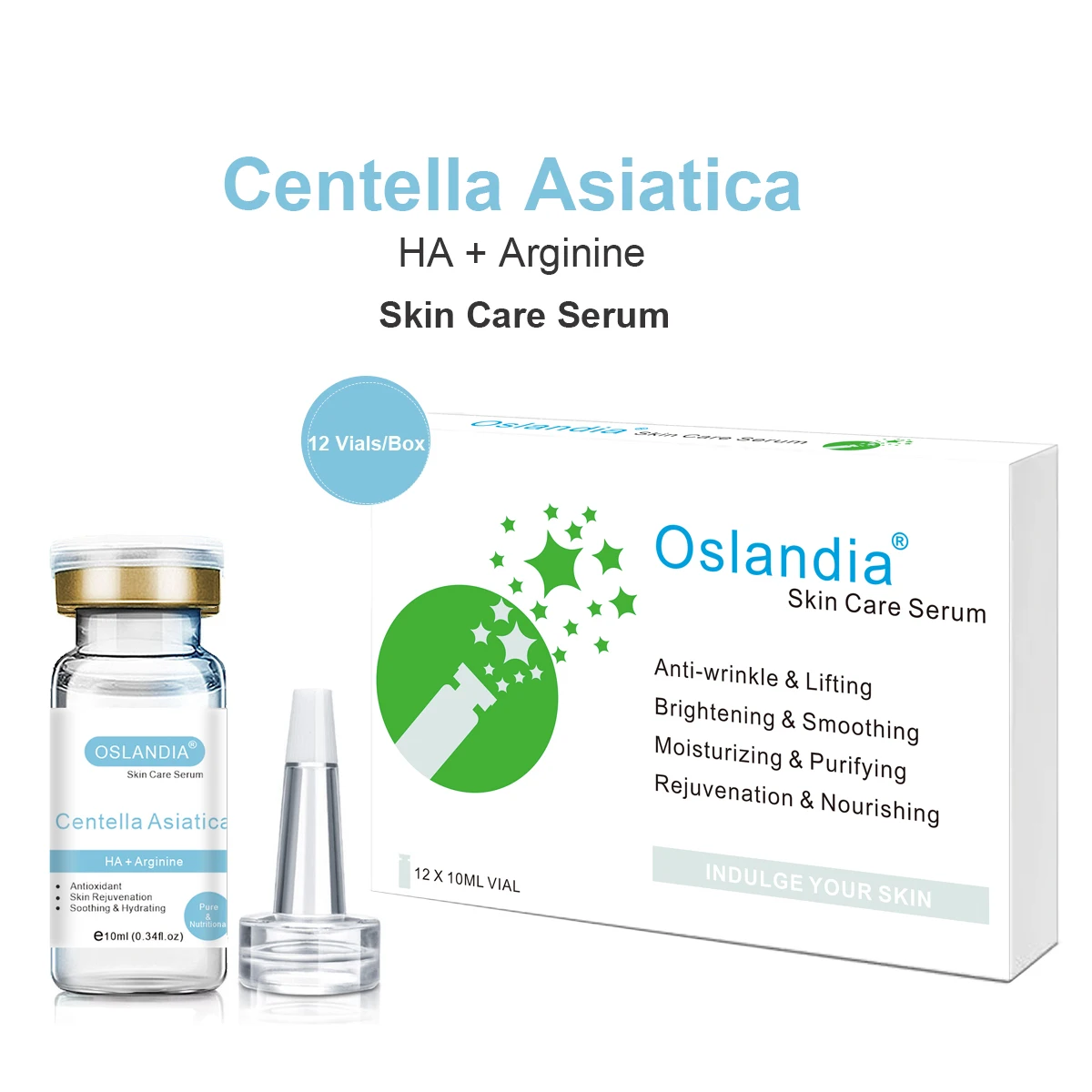 Oslandia Centella Asiatica HA Arginine Skin Care Hydrating Facial Serum Rejuvenation Antioxidant Face Essence 10mlx12 Vials/Box