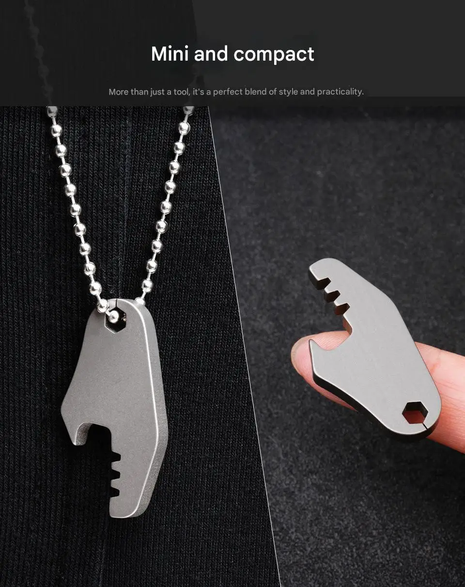 Titanlegierung MINI Flaschenöffner Messskala Sechskantschlüssel EDC Outdoor-Werkzeuge Multifunktions Camping Schlüsselanhänger Zubehör – Detail 1