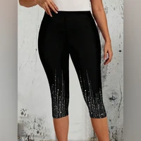 Glitter Print Elastic Elastic Waist Skinny Casual Leggings Slim Capri Pants For Women.jpg