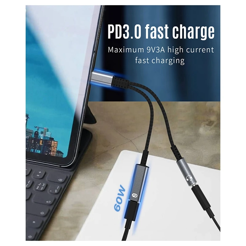 D8 USB-C to 3.5mm 헤드폰 및 충전 어댑터 2-in-1 60w 고속 충전 USB 타입 C to AUX 잭 어댑터-A86Z