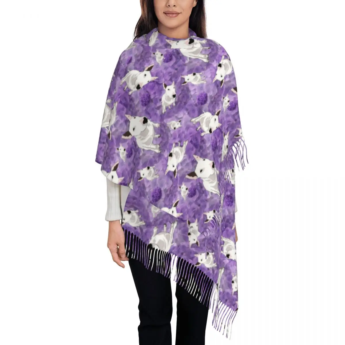 

Womens Scarf with Tassel Phoebe Juniper Bull Terrier Dog Long Super Soft Shawl and Wrap Daily Wear Cashmere Scarf