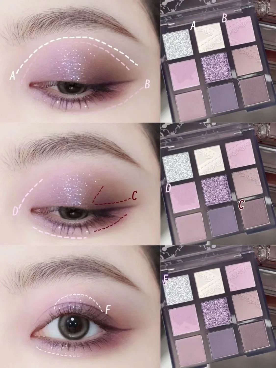 Pearlescent Matte Grey Purple Eyeshadow Palette - 9 Colors with Glitter Eye Pigment