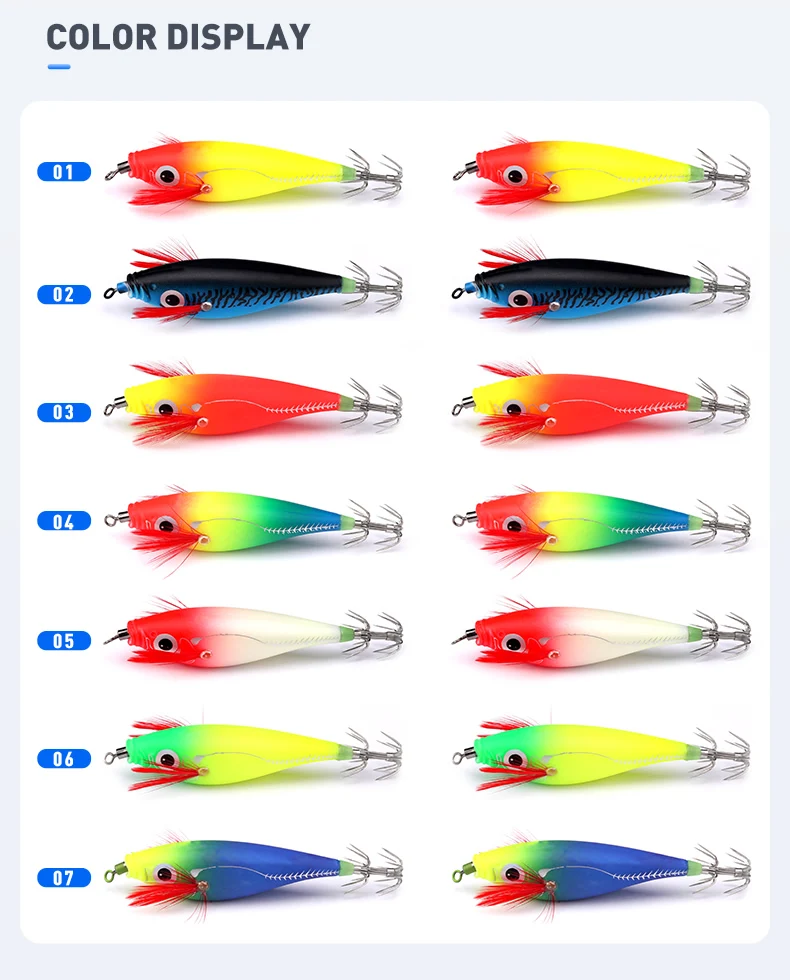 LEYDUN Luminous Horizontal Squid Jig Wood Shrimp Squid Hook 14pcs/Set Fishing Lures Cuttlefish Shrimp Saltwater Baits