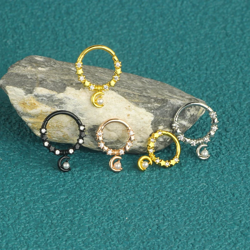 stainless steel cz brass septum piercing jewelry forw women men 8 and 10mm 16g moon star cartilage hoop earrings tragus jewelry