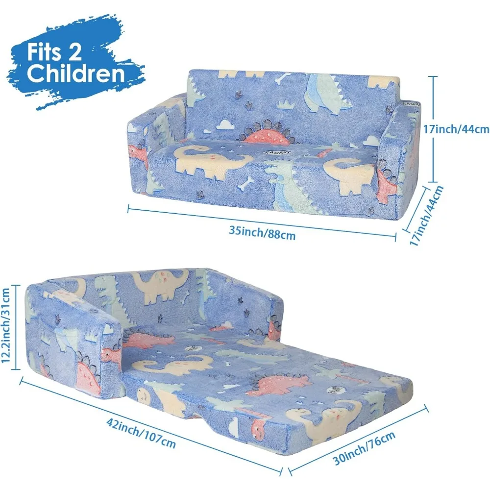 Children's Sofas,Kids Sofa Glow in The Dark Toddler Chairs Extra Wide 2 in 1 Fold Out Flip Open Baby Convertible Sofa To Lounger