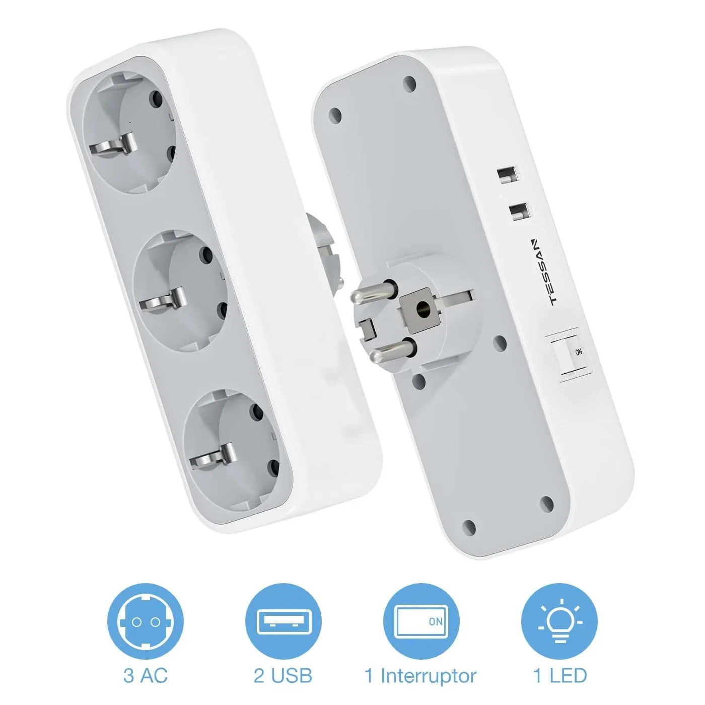 TESSAN EU KR Plug Power Strip Power Strip Plug Outlet Extender Power Extension Plug Extension Sockets Power Socket with AC Outlets & USB Ports (5V/2.4A), EU Wall Socket Extender for Smartphone, Laptop