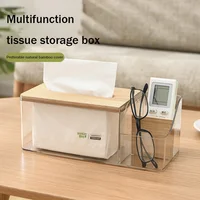 Multi-functional Remote Control Tissue Storage Box Home Living Room Dining Room Desktop Decoration Wooden Cover Tissue Box 1